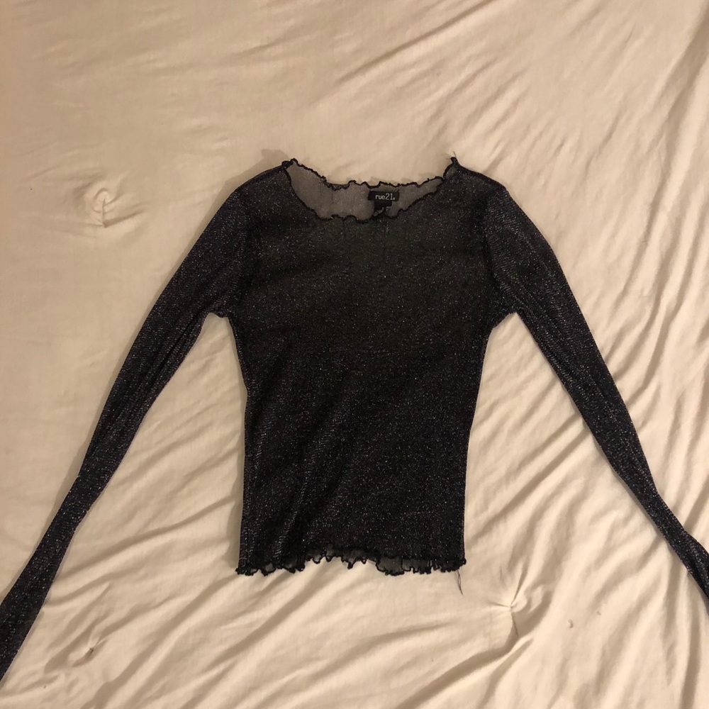 Long sleeve sheer glitter top